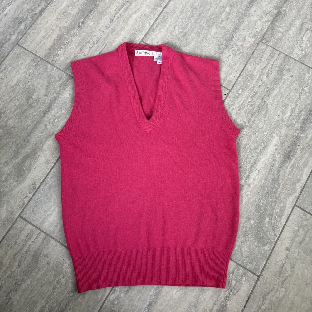 Vtg Ann Taylor Lambswool Pink Women Sweater V Neck Vest Size Medium